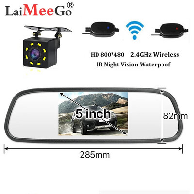 2,4 g bezvadu automašīnas monitora atpakaļskata spogulis 5 collu automātiskā parkošanās sistēma LED nakts redzamības rezerves atpakaļgaitas kamerai automašīnas atpakaļskata kamera