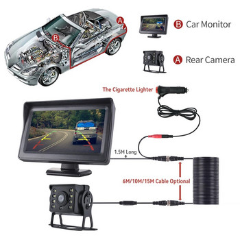 Автомобилна камера за задно виждане MJDOUD с монитор за паркиране на камиони и превозни средства 4.3\