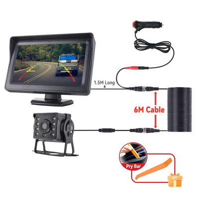 MJDOUD automašīnas atpakaļskata kamera ar monitoru kravas automašīnu novietošanai 4,3 collu ekrāna aizmugurējā kamera 9-36 V nakts redzamības ērta uzstādīšana