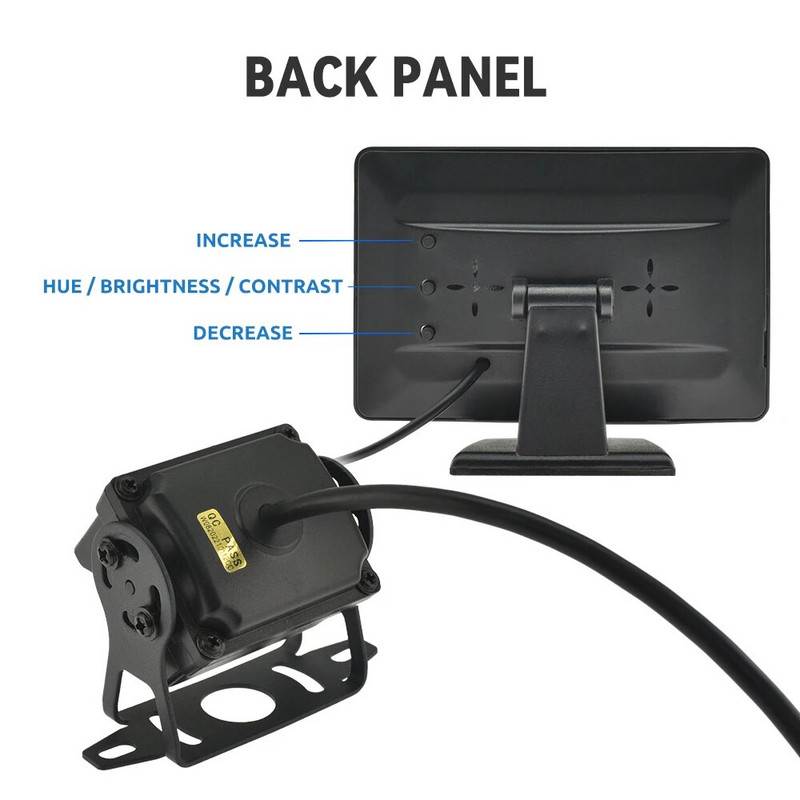 MJDOUD automašīnas atpakaļskata kamera ar monitoru kravas automašīnu novietošanai 4,3 collu ekrāna aizmugurējā kamera 9-36 V nakts redzamības ērta uzstādīšana