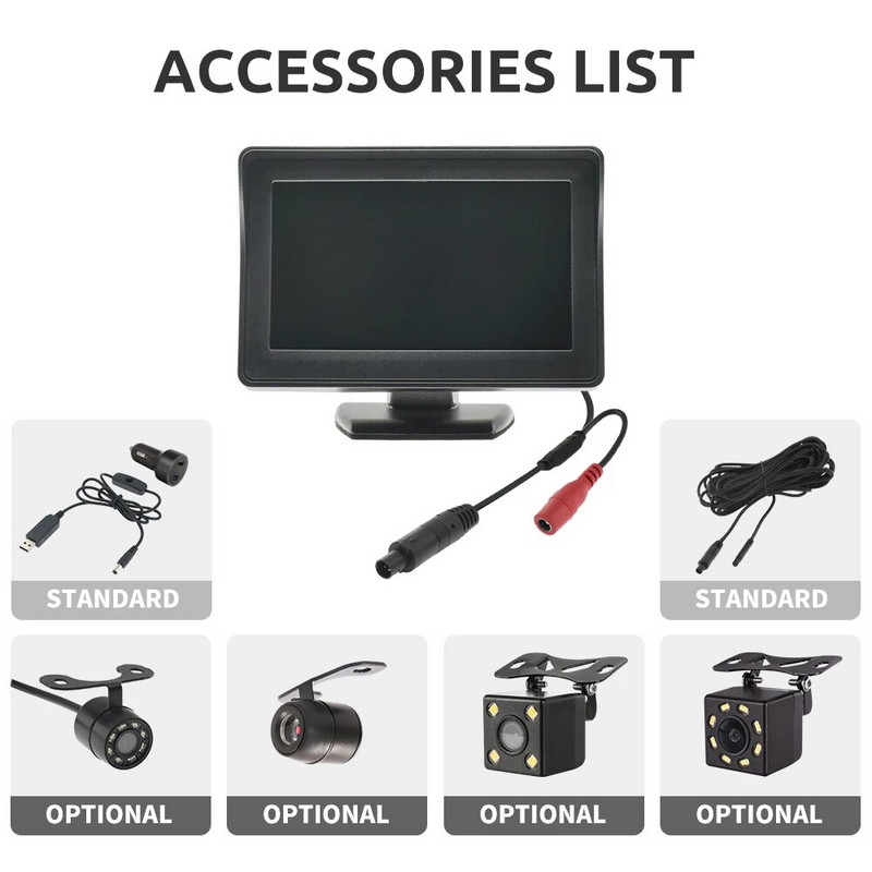 MJDOUD automobilio galinio vaizdo kamera su 4,3 colio monitoriumi transporto priemonės statymui LED HD atbulinės eigos kameros LCD ekranas USB Lengvas montavimas