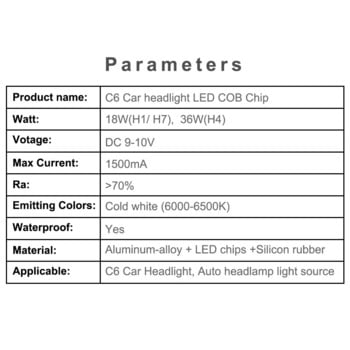 10PCS COB LED чипове за C6 Крушки за автомобилни фарове H1 H4 H7 HB3 HB4 880 H13 9004 9007 Източник на светлина за автоматични фарове C6 COB чип 6000K