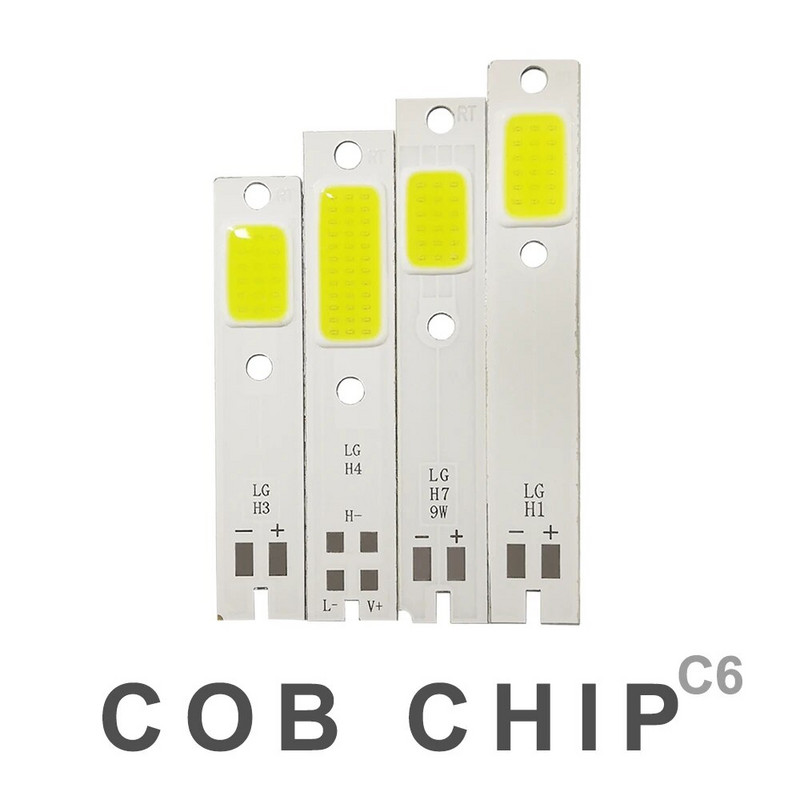 10 vnt COB LED lustai C6 automobilio priekinių žibintų lemputėms H1 H4 H7 HB3 HB4 880 H13 9004 9007 automatinio priekinio žibinto šviesos šaltinis C6 COB lustas 6000K