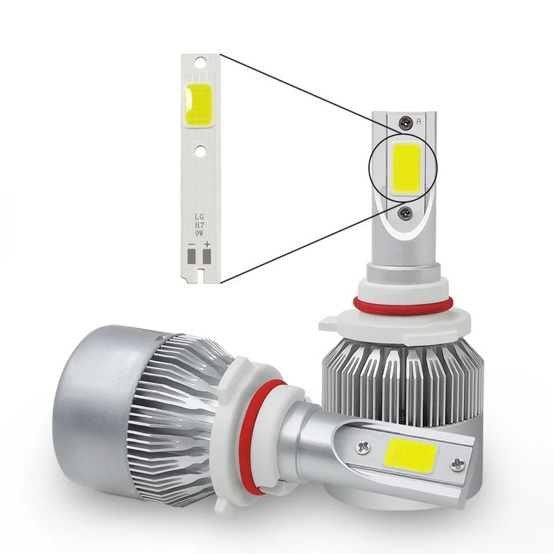 10 vnt COB LED lustai C6 automobilio priekinių žibintų lemputėms H1 H4 H7 HB3 HB4 880 H13 9004 9007 automatinio priekinio žibinto šviesos šaltinis C6 COB lustas 6000K