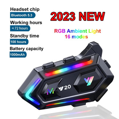 16 moduri Lumină RGB 2023 Cască nouă Cască Motocicletă Bluetooth 5.3 1000 mah IPX6 Reducere zgomot Accesorii fără fir pentru moto