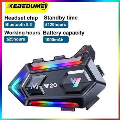 Kebidumei Y20 Bluetooth слушалки за мотоциклетна каска Radom RGB осветление Hands-free Noise Reduction Безжични слушалки за мотоциклети