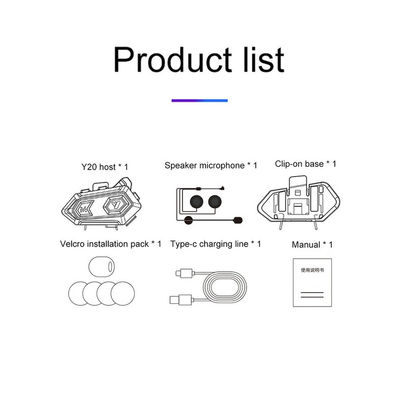 Kebidumei Y20 Bluetooth slušalica za motociklističku kacigu Radom RGB osvjetljenje Handsfree Noize Reduction bežične motociklističke slušalice