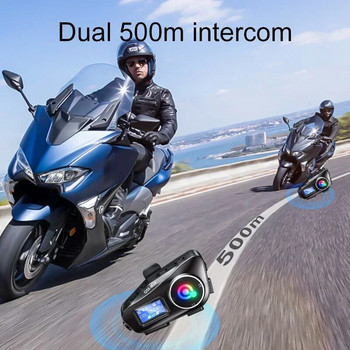 Дисплей на екрана 500M Bluetooth Мотоциклетна домофонна каска Слушалки Интерфон Безжичен комуникатор BT5.3 FM LED Уоки Токи