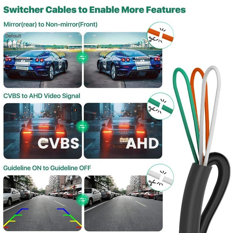 DC 12V ~ 24V automobilio atsarginė / priekinio / šoninio vaizdo kamera su gairėmis AHD 1080P atbulinės eigos kameros reguliuojamas objektyvas, skirtas automobilio priekabai kemperiui