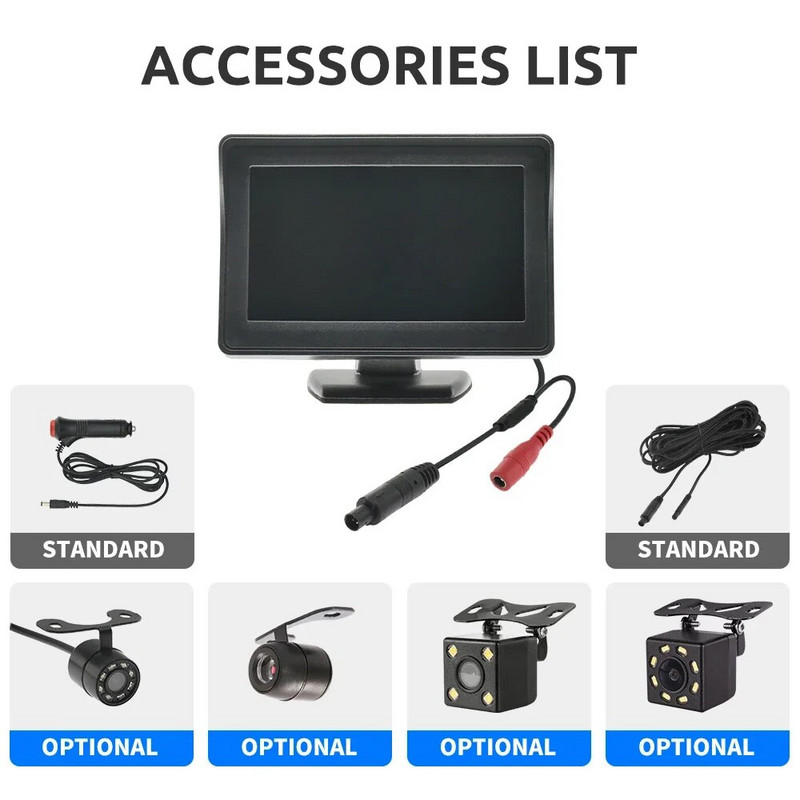 Κάμερα οπισθοπορείας αυτοκινήτου MJDOUD 4,3 ιντσών με οθόνη για στάθμευση οχήματος Κάμερα οπισθοπορείας LED HD Οθόνη TFT LCD Εύκολη εγκατάσταση