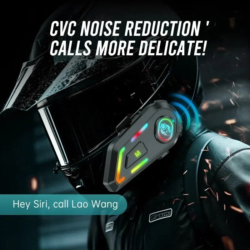 DK03 Slušalice za motociklističku kacigu Stereo Bluetooth Hands Free Call IPX6 Vodootporan 2200mAh s trobojnim ambijentalnim svjetlom