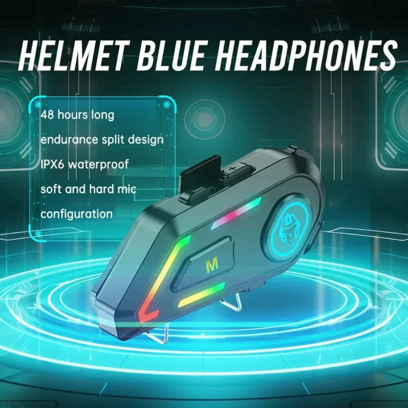 DK03 Slušalice za motociklističku kacigu Stereo Bluetooth Hands Free Call IPX6 Vodootporan 2200mAh s trobojnim ambijentalnim svjetlom