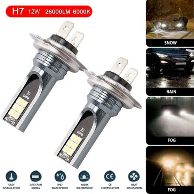 1Pcs H4 H7 LED prednja svjetla 26000LM LED H11 H1 H3 Žarulje za maglu za automobil 9005 9006 Svjetla za auto vožnju 12W 12V