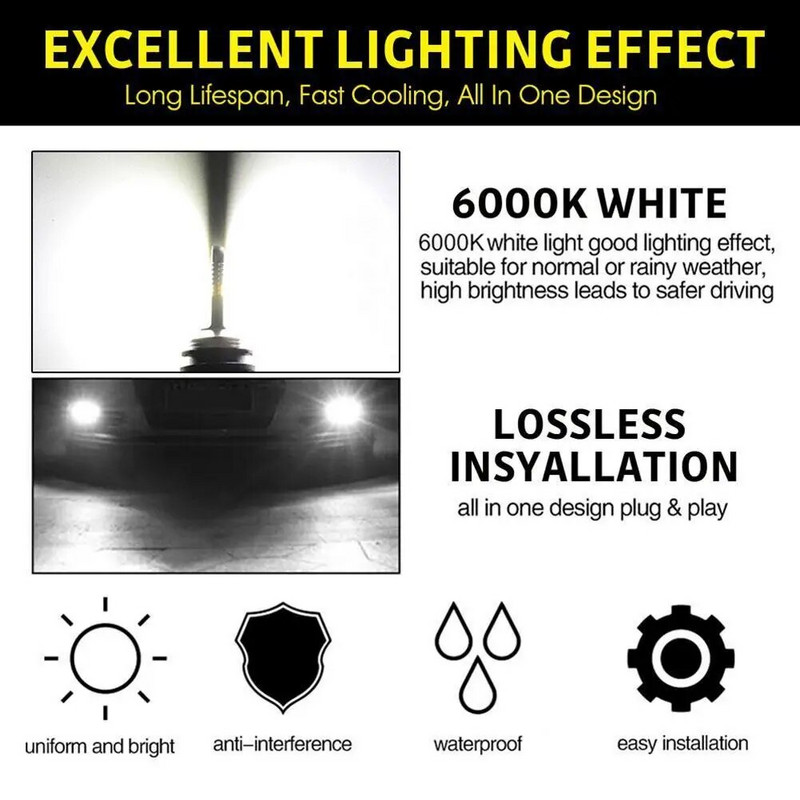 1Gb H4 H7 LED priekšējais lukturis 26000LM LED H11 H1 H3 auto miglas lukturu spuldzes 9005 9006 auto braukšanas gaitas lukturi 12W 12V