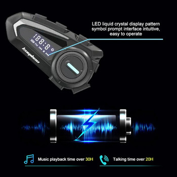 Слушалки с цифрова каска K20 Bluetooth 5.1 Moto Handsfree Безжичен комплект с FM радио Намаляване на шума Функция за гласов асистент