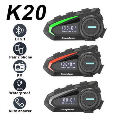 Ψηφιακό κράνος Ακουστικά K20 Bluetooth 5.1 Moto ασύρματο κιτ handsfree με λειτουργία φωνητικού βοηθού μείωσης θορύβου ραδιοφώνου FM