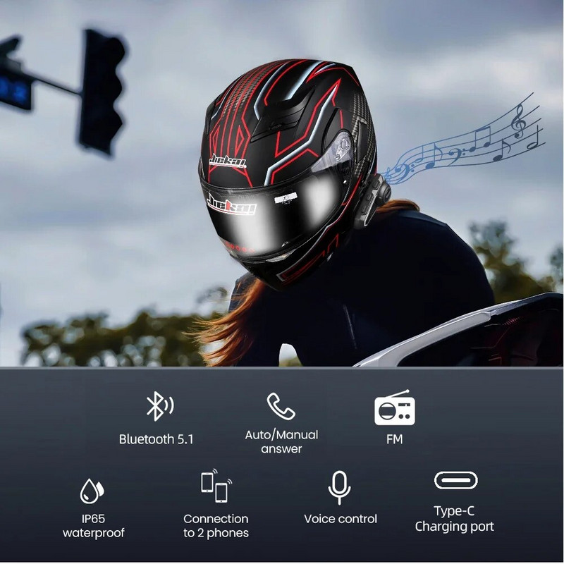 Digitális sisakos fejhallgató K20 Bluetooth 5.1 Moto kihangosító vezeték nélküli készlet FM rádió zajcsökkentéssel, hangasszisztens funkcióval