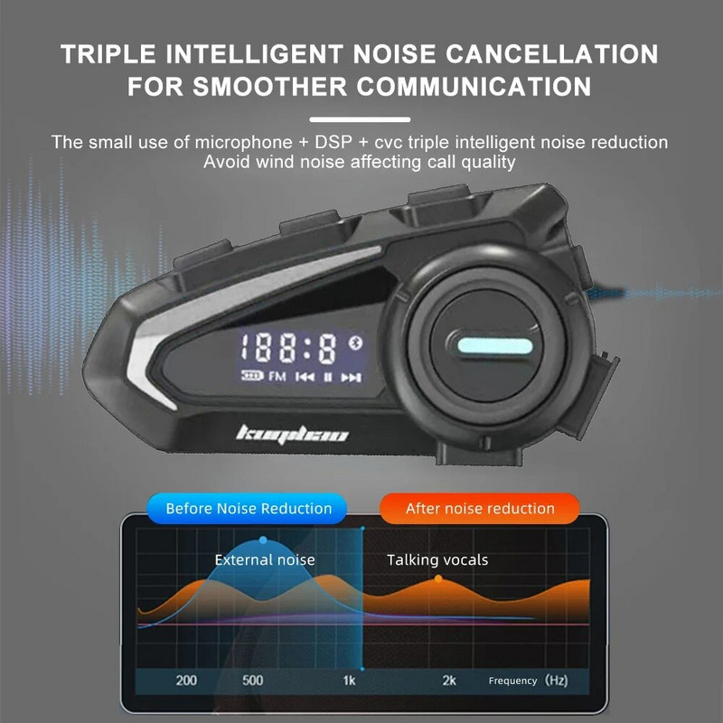 Digitális sisakos fejhallgató K20 Bluetooth 5.1 Moto kihangosító vezeték nélküli készlet FM rádió zajcsökkentéssel, hangasszisztens funkcióval