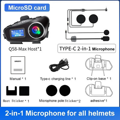 Liela ekrāna displejs Ķivere Domofons Motocikls Bluetooth Ķivere Austiņas BT5.3 Q58 Iekšējais telefons ar LED gaismu FM atbalsts SD