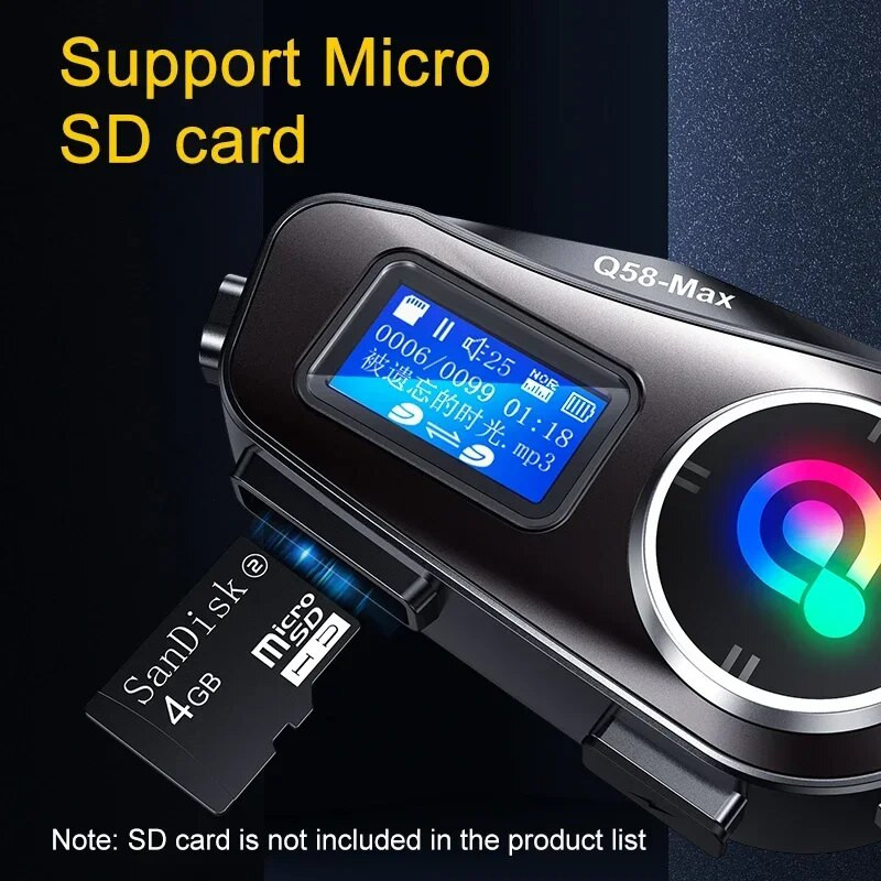 Liela ekrāna displejs Ķivere Domofons Motocikls Bluetooth Ķivere Austiņas BT5.3 Q58 Iekšējais telefons ar LED gaismu FM atbalsts SD