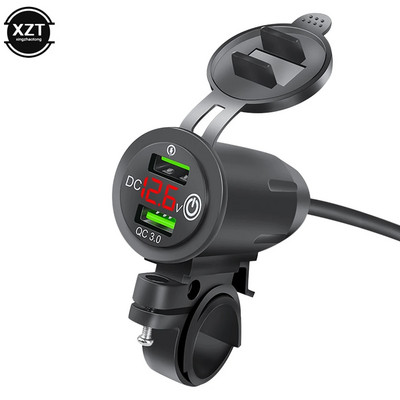 Motorkerékpár Módosított Töltő Dual USB QC3.0 LED Voltmérő Kijelző Dual USB Töltő Aljzat Motor Alkatrészek Módosító Tartozékok