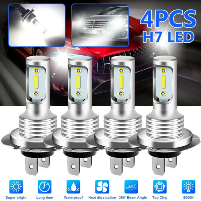4 PCS H7 LED крушки за фарове High Low Beam 6000K Супер бели светлини Автомобилни фарове за мъгла Auto DRL H4 H8 H8 H11 Cob Chips 12V 24V 80W