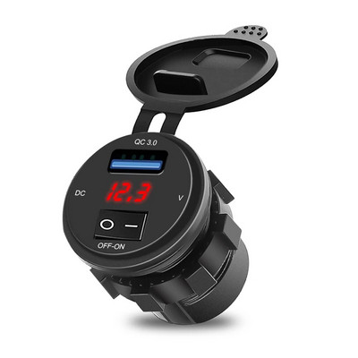 12V/24V QC 3.0 autolaadija pistikupesa sisse-välja lülitiga USB kiirlaadimisadapteri digitaalse voltmeetri ekraan auto mootorratta jaoks