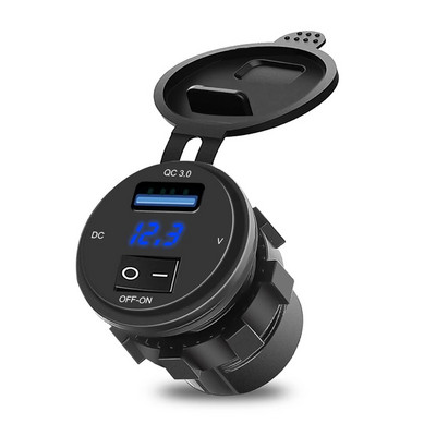 12V/24V QC 3.0 autolaadija pistikupesa sisse-välja lülitiga USB kiirlaadimisadapteri digitaalse voltmeetri ekraan auto mootorratta jaoks