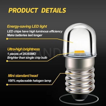 2τμχ Miniature LED Light 3V 6V 12V Mini Lamps E10 P13.5S Βάση Μικρό Βιομηχανικό όργανο Λάμπες LED Ζεστό λευκό Lionel 1447