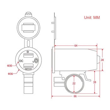 DC 12V-24V Διπλό USB Προσαρμογέας φορτιστή τιμονιού μοτοσυκλέτας QC 3.0 USB Fast Chager Υποδοχή τροφοδοτικού για iPhone Samsung Huawei