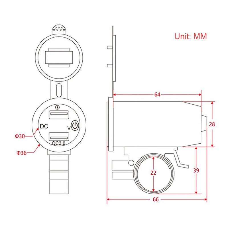 DC 12V-24V Dual USB motorkerékpár kormányrúd töltő adapter QC 3.0 USB Fast Charger tápegység aljzat iPhone Samsung Huawei készülékhez