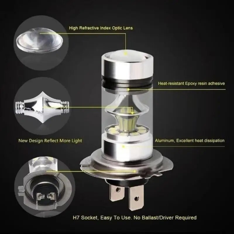 2vnt 100W H4 H7 LED automobilio priekinis žibintas H11 H8 H9 H10 H1 H3 automobilio rūko žibintų lemputės 9005 9006 auto vairavimo žibintai 20000LM 80W 12V