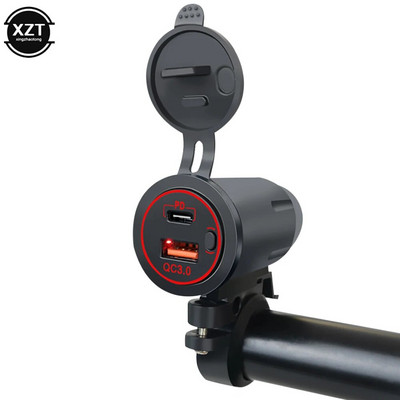 Motocikla stūres USB lādētājs QC3.0 Dual USB Type C PD ātrās uzlādes montāžas ligzda Ūdensnecaurlaidīgs motociklam pārveidots aksesuārs