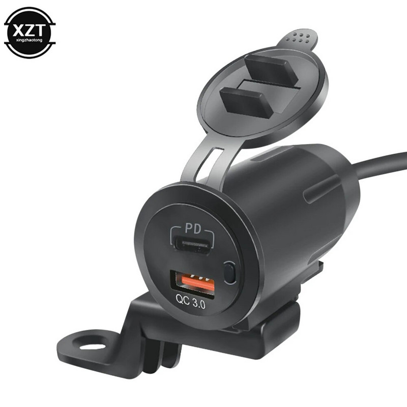 Motocikla stūres USB lādētājs QC3.0 Dual USB Type C PD ātrās uzlādes montāžas ligzda Ūdensnecaurlaidīgs motociklam pārveidots aksesuārs