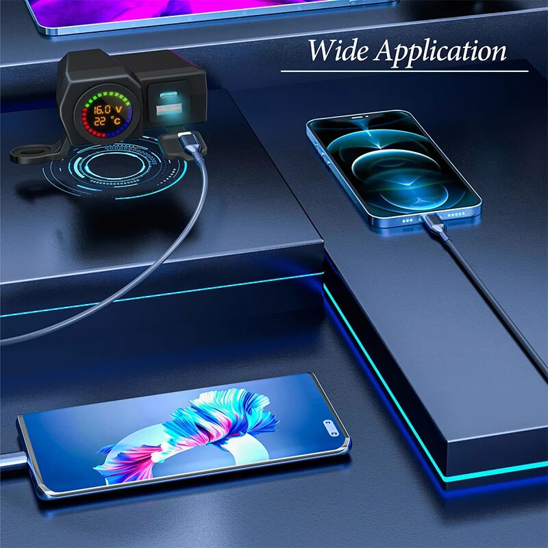 Divu pieslēgvietu barošanas avota adaptera USB motocikla lādētājs motocikla stūres uzlādes barošanas piederumiem