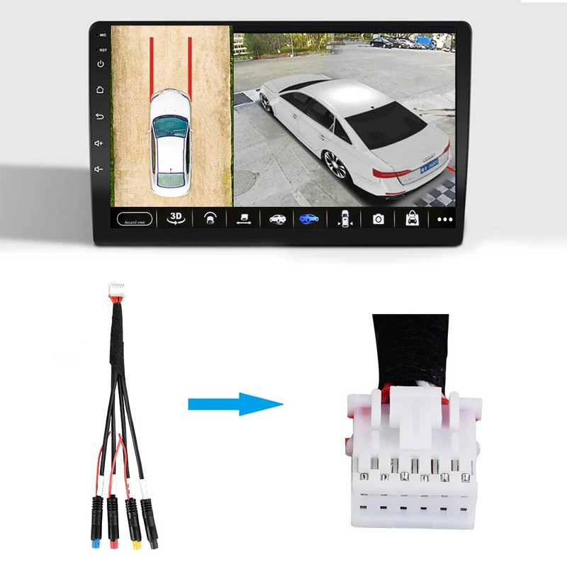 360° panoraamkaamera 1080P HD tagumine / eesmine / vasak / parem 360 panoraamkaamera auto android raadio jaoks