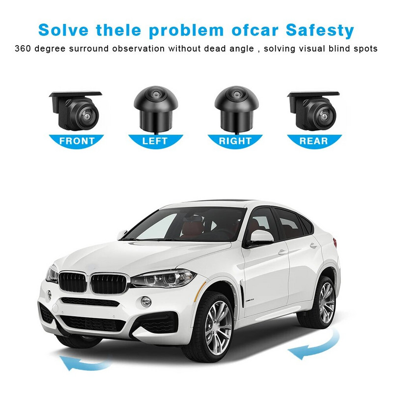 360° panoraamkaamera 1080P HD tagumine / eesmine / vasak / parem 360 panoraamkaamera auto android raadio jaoks