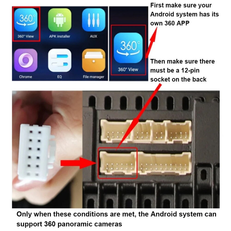 360° panoraamkaamera 1080P HD tagumine / eesmine / vasak / parem 360 panoraamkaamera auto android raadio jaoks