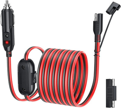 Anchtek 16AWG 12V cigarešu šķiltavas SAE akumulatora lādētāja kabeļa ātrās atbrīvošanas adapteris ar slēdzi RV saules paneļiem motociklam