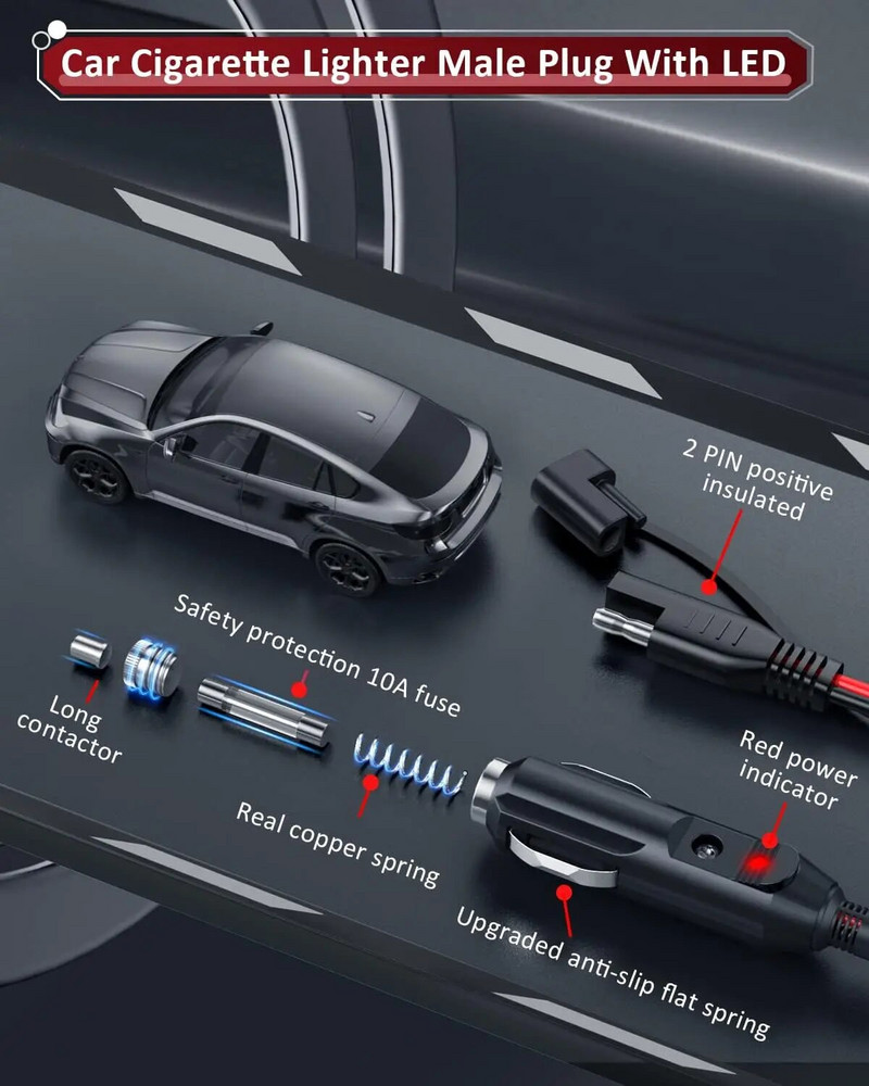 Anchtek 16AWG 12V cigarešu šķiltavas SAE akumulatora lādētāja kabeļa ātrās atbrīvošanas adapteris ar slēdzi RV saules paneļiem motociklam