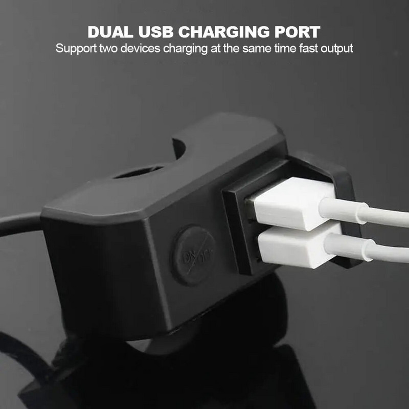 Motocikla lādētāja adaptera barošanas avota ligzda tālrunim Motocikla GPS MP4 Dual USB ports 12V ūdensizturīgs stūre