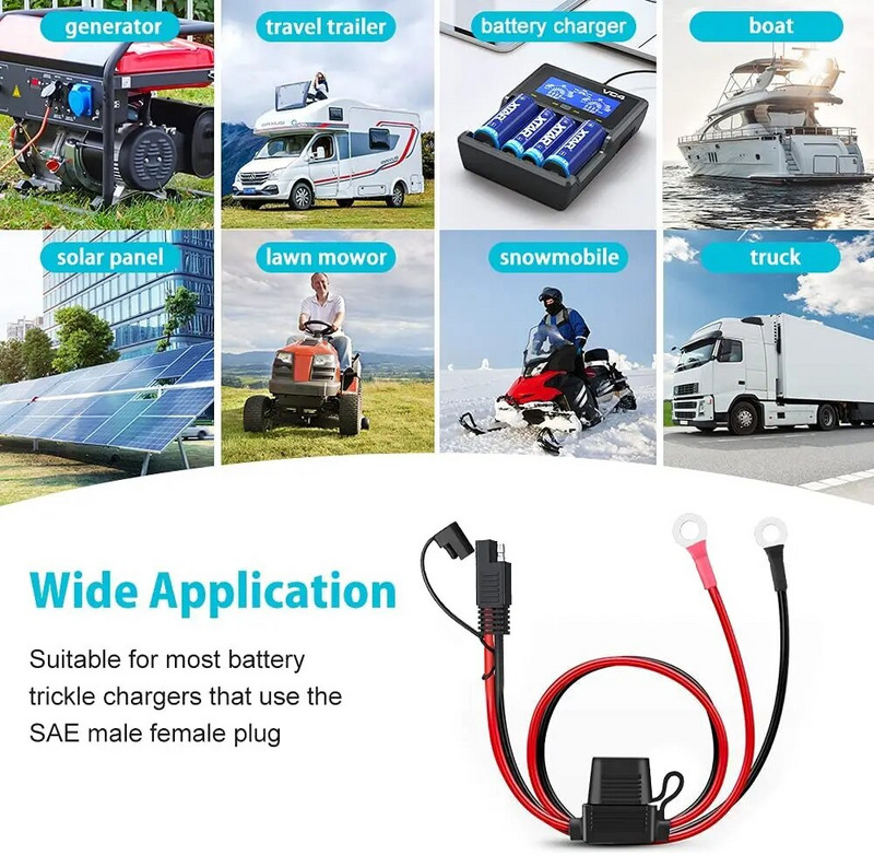 Ouspow 10AWG SAE 2 ακίδων Γρήγορη αποσύνδεση στη φίσα καλωδίωσης ακροδεκτών δακτυλίου O με ασφάλεια 15A για καλώδιο φόρτισης μπαταρίας αυτοκινήτου