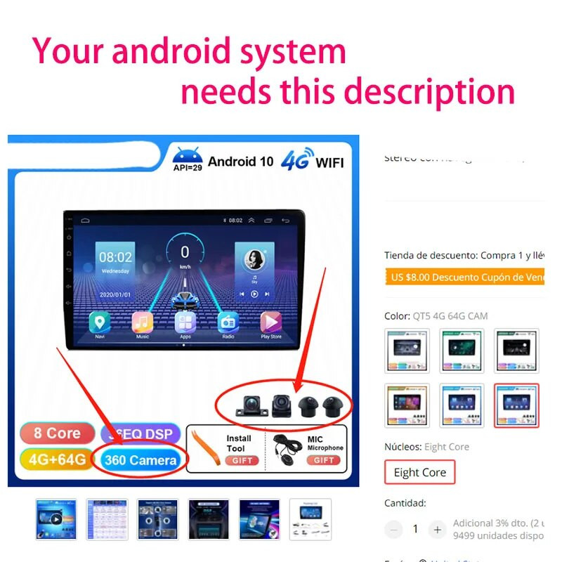 Android multimédiás rendszerhez beépített 360°-os panoráma kamera funkcióval 720P HD hátul/elöl/bal/jobb 360 madártávlat rendszer