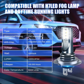 2 τεμ. H7 LED Headlight Bulb Kit Προβολέας ομίχλης αυτοκινήτου 110W Super-Bright 6000k Λευκός προβολέας μεγάλης σκάλας για οχήματα