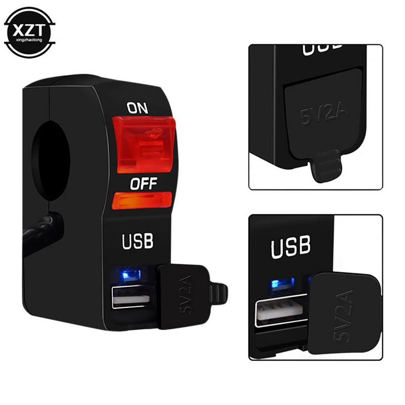 DC 12V mootorratta esituled läbipaistev lüliti LED indikaator mootorratta juhtraua kinnitus USB telefoni laadija koos lülitiga UUSIM