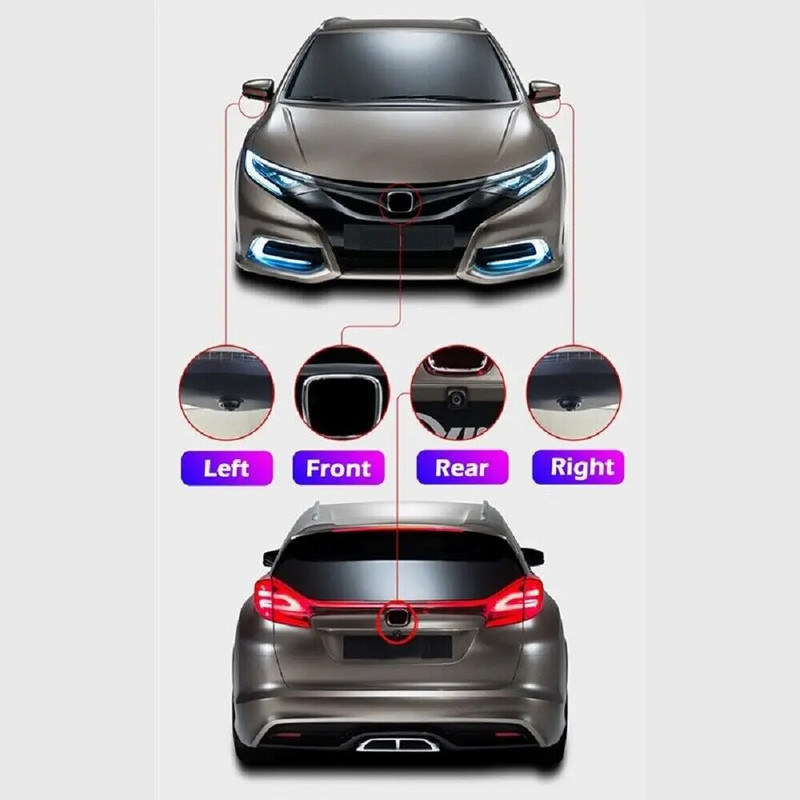 Automašīnas 1080P AHD 360 kamera panorāmas telpiskais skats pa labi+kreisais+priekšējais+atpakaļskata kameru sistēma Android Auto Radio nakts redzamībai