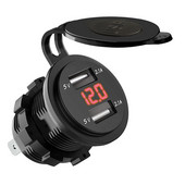 Dubultā USB lādētāja ligzda, ūdensnecaurlaidīga strāvas kontaktligzda 2,1 A 2,1 A ar voltmetru un vadu 10 A drošinātāju, kas paredzēts 12–24 V automašīnu laivas motociklam