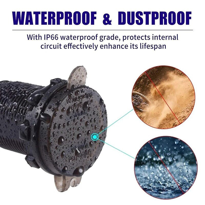 Dubultā USB lādētāja ligzda, ūdensnecaurlaidīga strāvas kontaktligzda 2,1 A 2,1 A ar voltmetru un vadu 10 A drošinātāju, kas paredzēts 12–24 V automašīnu laivas motociklam