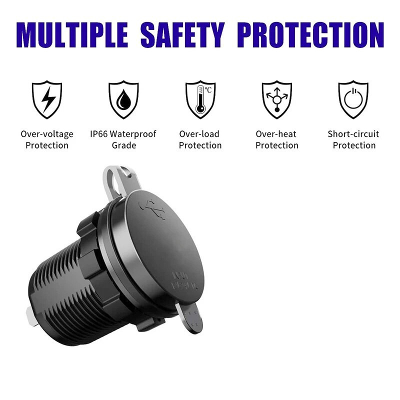 Dubultā USB lādētāja ligzda, ūdensnecaurlaidīga strāvas kontaktligzda 2,1 A 2,1 A ar voltmetru un vadu 10 A drošinātāju, kas paredzēts 12–24 V automašīnu laivas motociklam