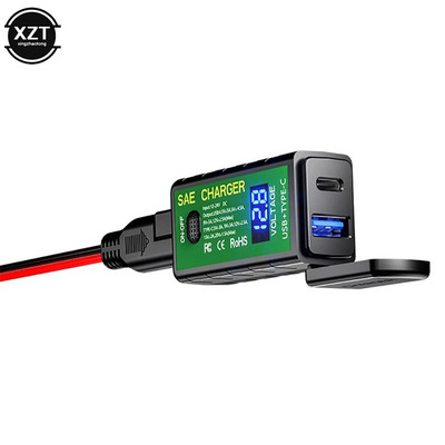 3.1A/4.8A C TYPE-C motociklo USB įkroviklis SAE prie USB Type-C voltmetro įjungimo/išjungimo jungiklis, atsparus vandeniui greito atjungimo kištukas, motociklai